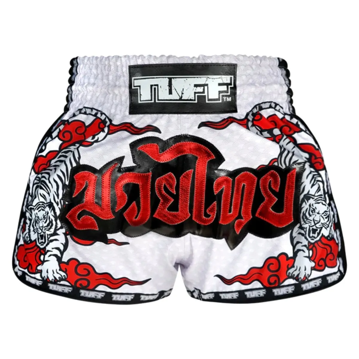 TUFF Sport MRS301 Retro Style Double Tiger Muay Thai Shorts White