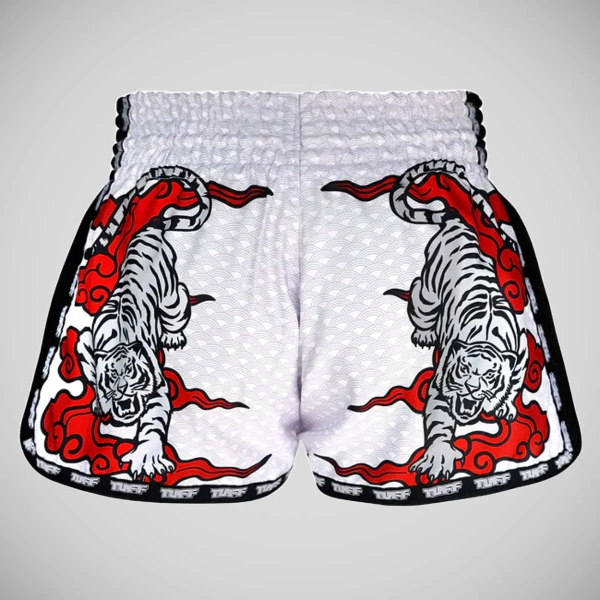 TUFF Sport MRS301 Retro Style Double Tiger Muay Thai Shorts White