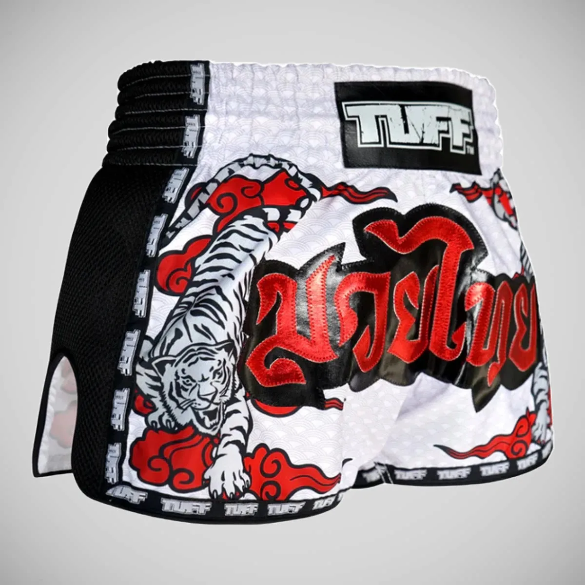 TUFF Sport MRS301 Retro Style Double Tiger Muay Thai Shorts White