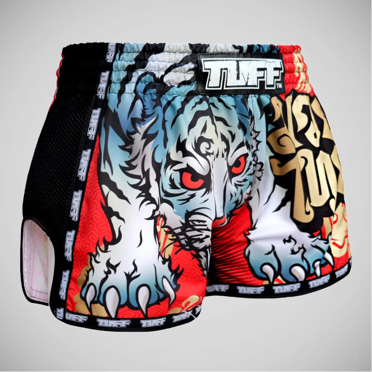 TUFF Sport MRS303 Retro Style Red Cruel Tiger Muay Thai Shorts