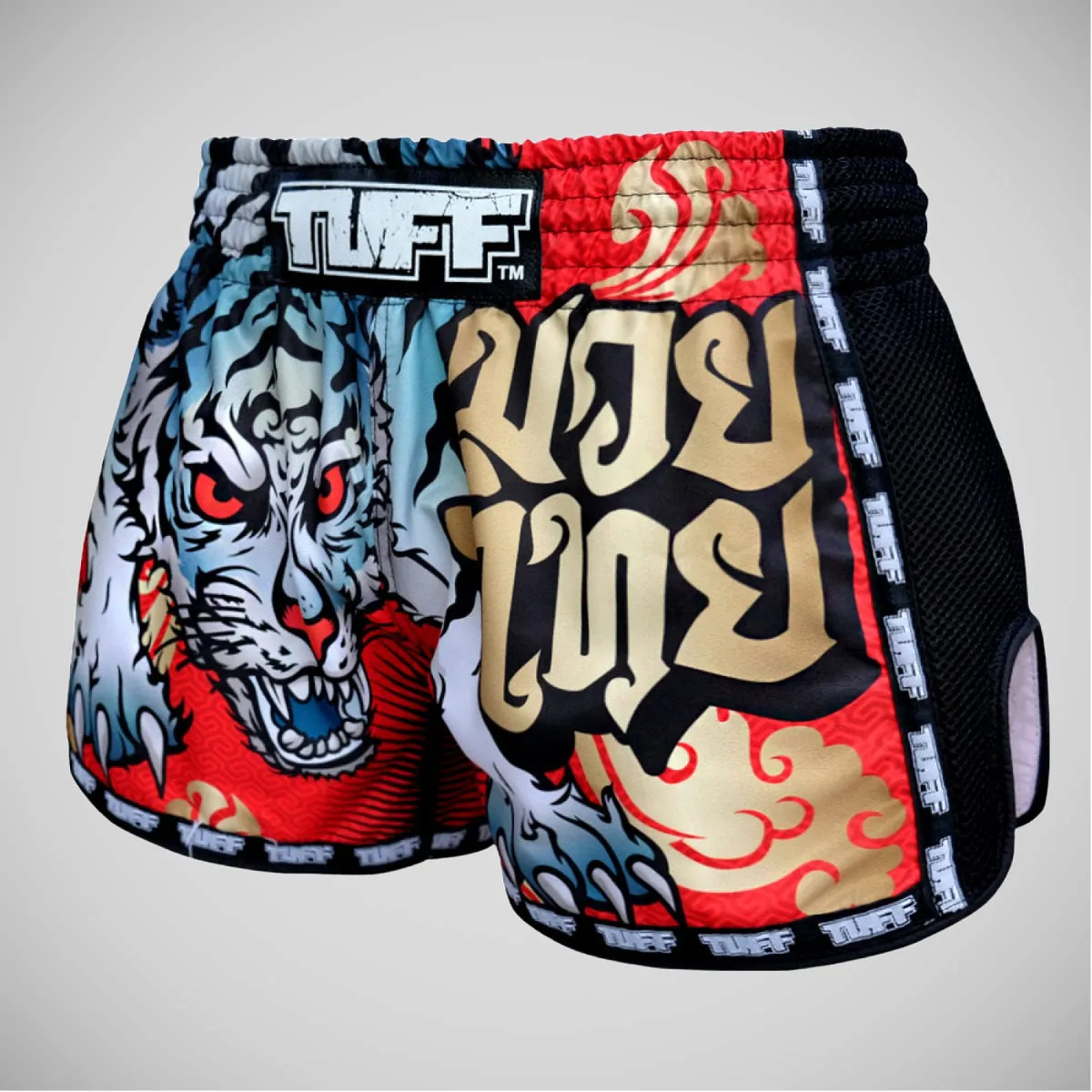 TUFF Sport MRS303 Retro Style Red Cruel Tiger Muay Thai Shorts