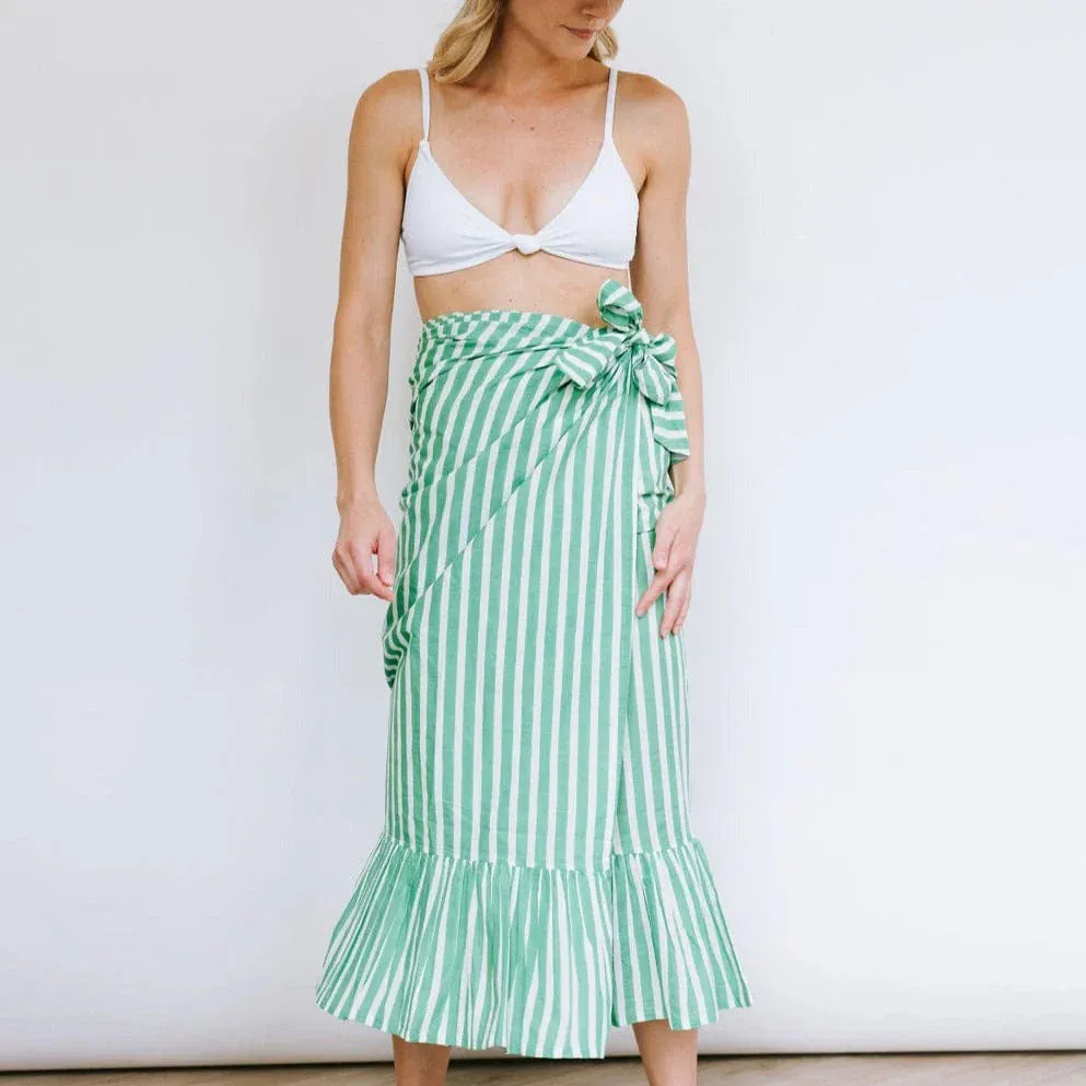 Vienna Sarong - Green and White Stripe