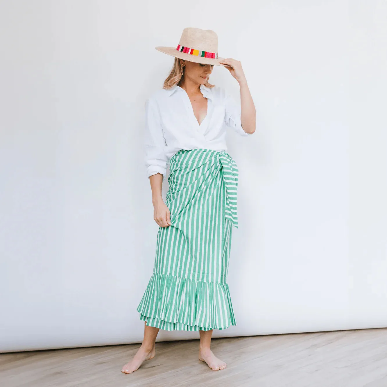 Vienna Sarong - Green and White Stripe