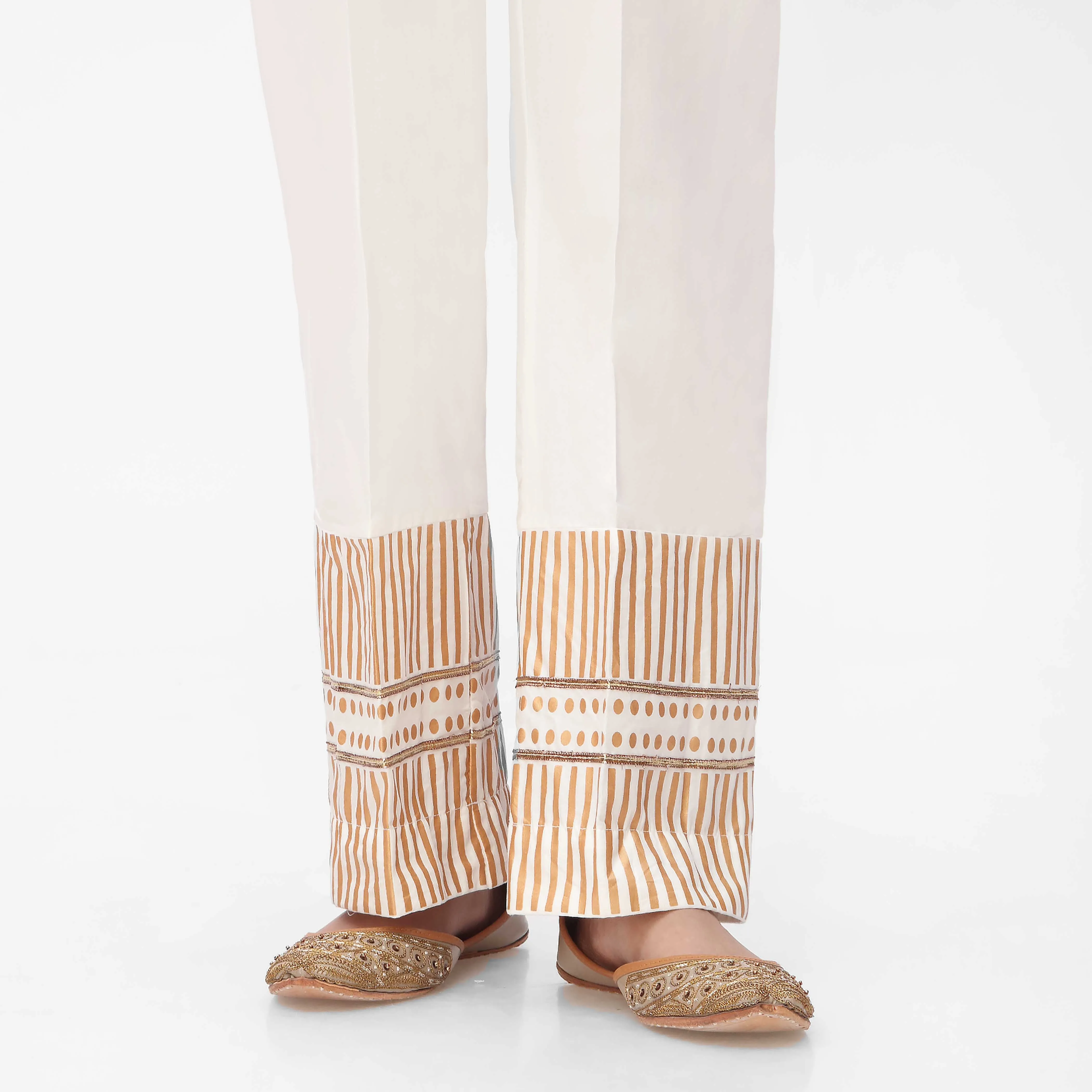 White Printed Cambric Straight Fit Trouser PS3547