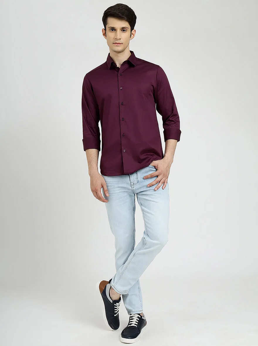 Wine Solid Slim Fit Casual Shirt | Greenfibre