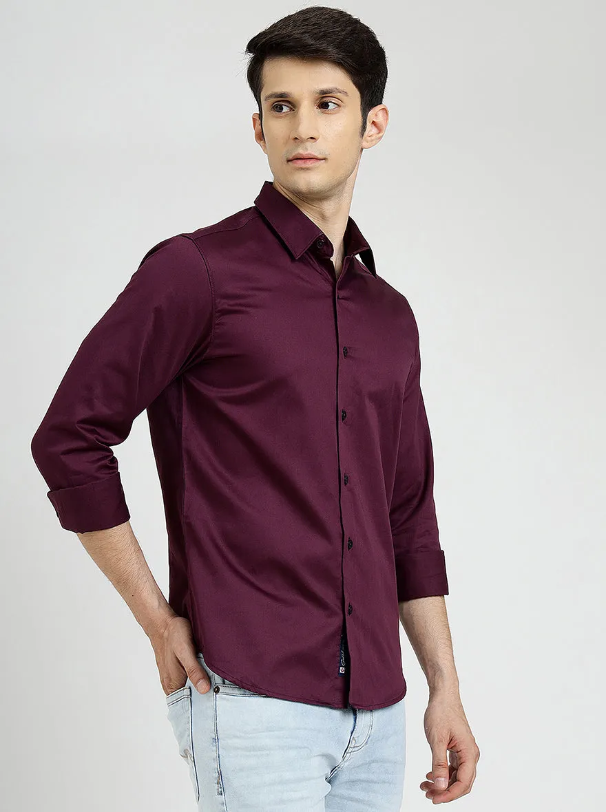 Wine Solid Slim Fit Casual Shirt | Greenfibre