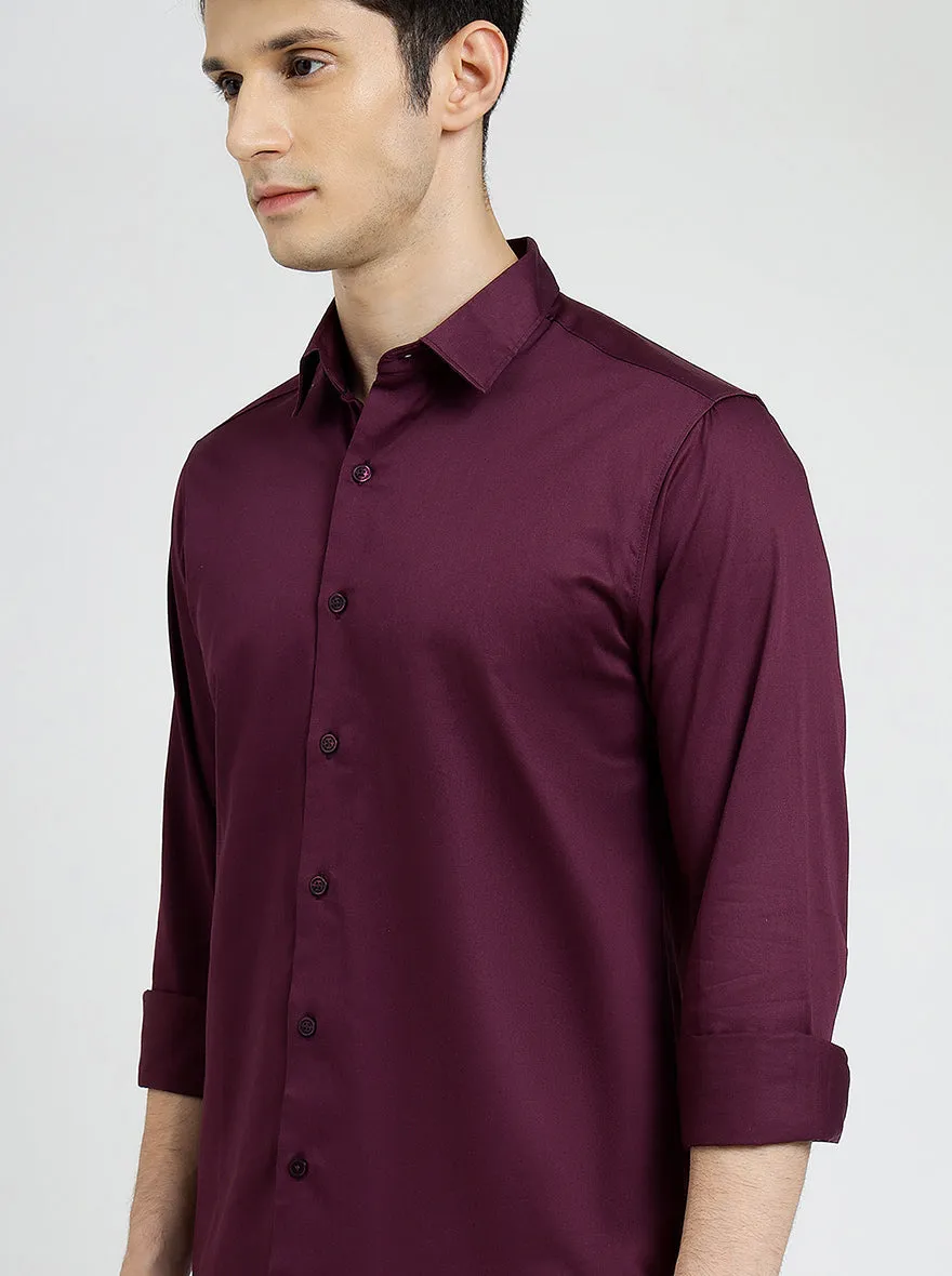 Wine Solid Slim Fit Casual Shirt | Greenfibre