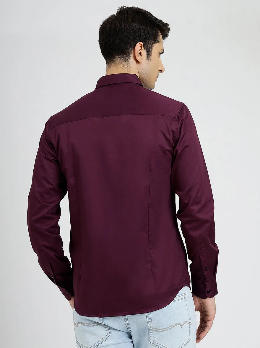 Wine Solid Slim Fit Casual Shirt | Greenfibre