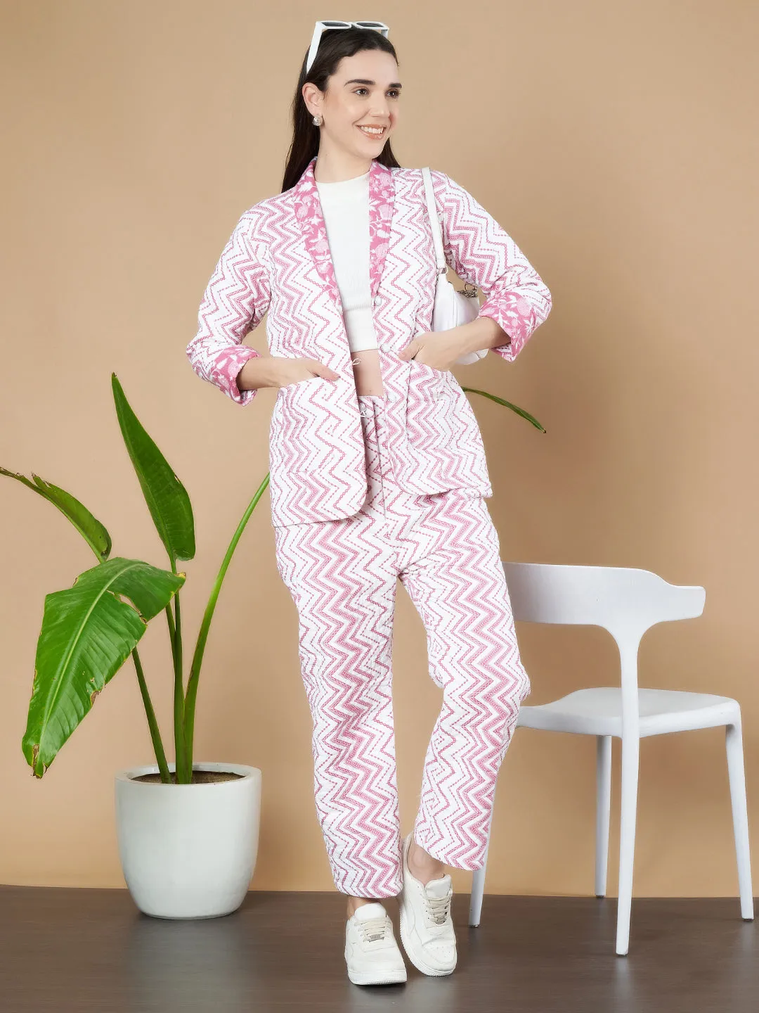 Women’s Chevron Quilted Blazer & Pant Co-Ord Set