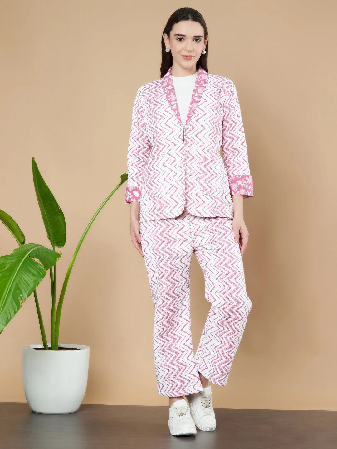 Women’s Chevron Quilted Blazer & Pant Co-Ord Set